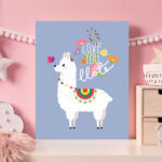 Placa Decorativa Lhama Love You Lots Azul MDF 30x40cm