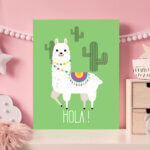Placa Decorativa Lhama Verde Hola MDF 20x30cm