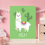 Placa Decorativa Lhama Verde Hola MDF 30x40cm