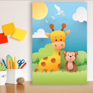 Placa Infantil Safari Feliz Girafa e Macaquinho MDF 20x30cm