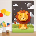 Placa Infantil Safari Feliz Leão Céu Estrelado MDF 30x40cm