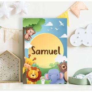 Placa Infantil Safari Feliz Nome Personalizado MDF 30x40