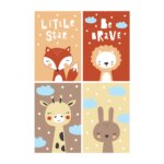 Placas Decorativas Animais Escandinavas Kit 4un 30x40cm