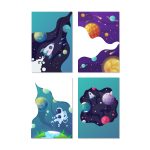 Placas Decorativas Espaço Sideral Kit 4un 20x30cm