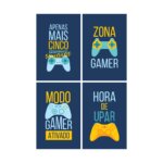 Placas Decorativas Gamer Português Kit 4un 20x30cm