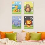Placas Decorativas MDF Safari Feliz Animais 20x30cm Kit 4un