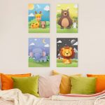 Placas Decorativas MDF Safari Feliz Animais 30x40cm Kit 4un
