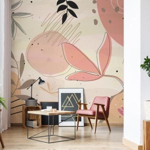 Papel de Parede Decoração de Folhagem Boho Orgânico 6m²