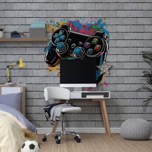 Papel de Parede Video Game Quarto Gamer Joystick Painel 9m²