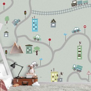Papel de Parede Infantil Carrinhos na Rua Painel 6m²