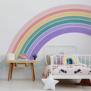 Papel de Parede Quarto de Menina Arco-íris Colorido 9m²