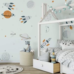 Papel de parede espaço foguete menino quarto
