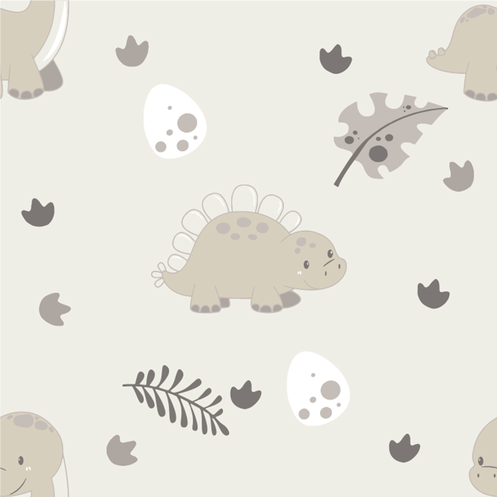 Imagem detalhada do papel de parede infantil com tema dinossauros, mostrando textura e acabamento.