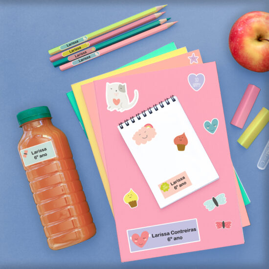 Etiquetas Escolares Personalizadas Coração Cute Kit Jumbo