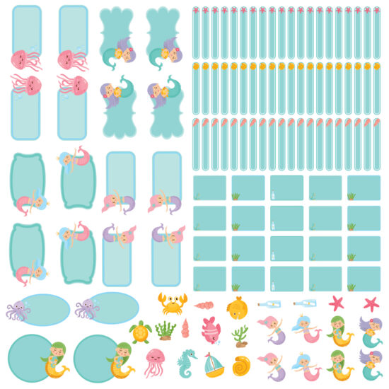 Etiquetas Escolares Personalizadas Sereias Menina Kit Jumbo