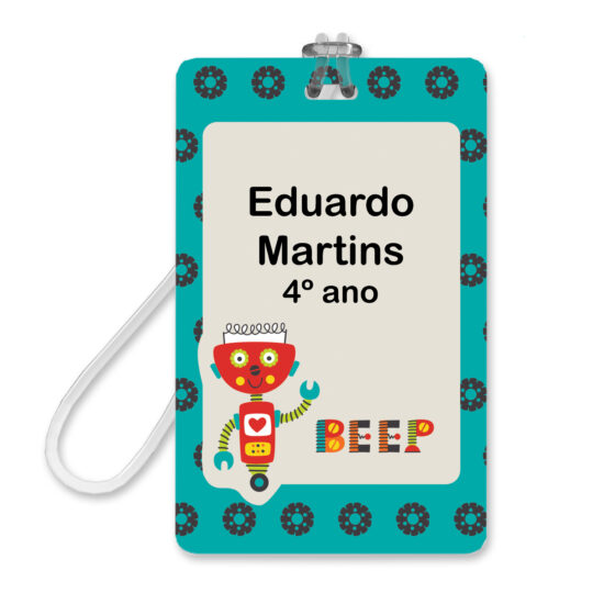 Etiquetas Escolares Personalizadas Robôs 2 Tags Mochila