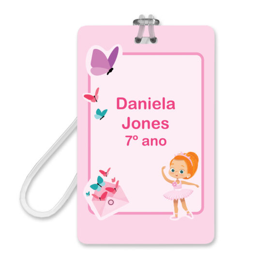 Etiqueta Escolar Personalizada Bailarina Ruiva Tag Mochila