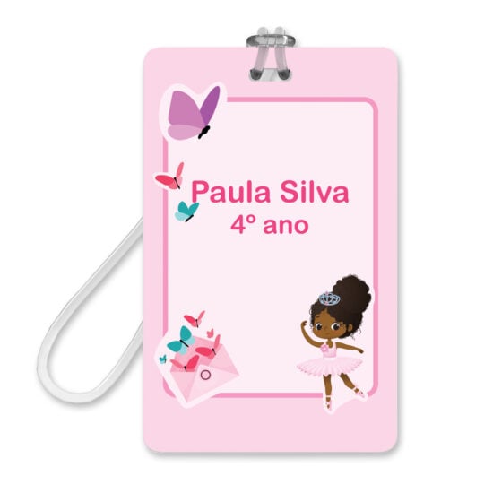 Etiqueta Escolar Personalizada Bailarina Negra 2 Tags Mochila