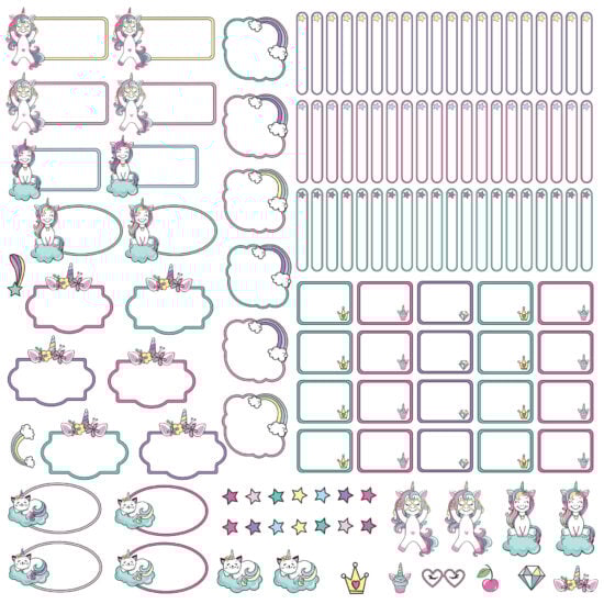 Etiquetas Escolares Unicórnio Teen Personalizadas Kit Jumbo