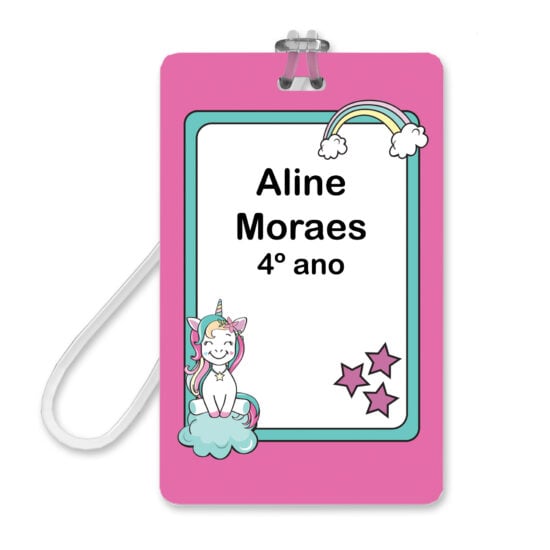 Etiqueta Escolar Unicórnio Teen Personalizada 2 Tags Mochila