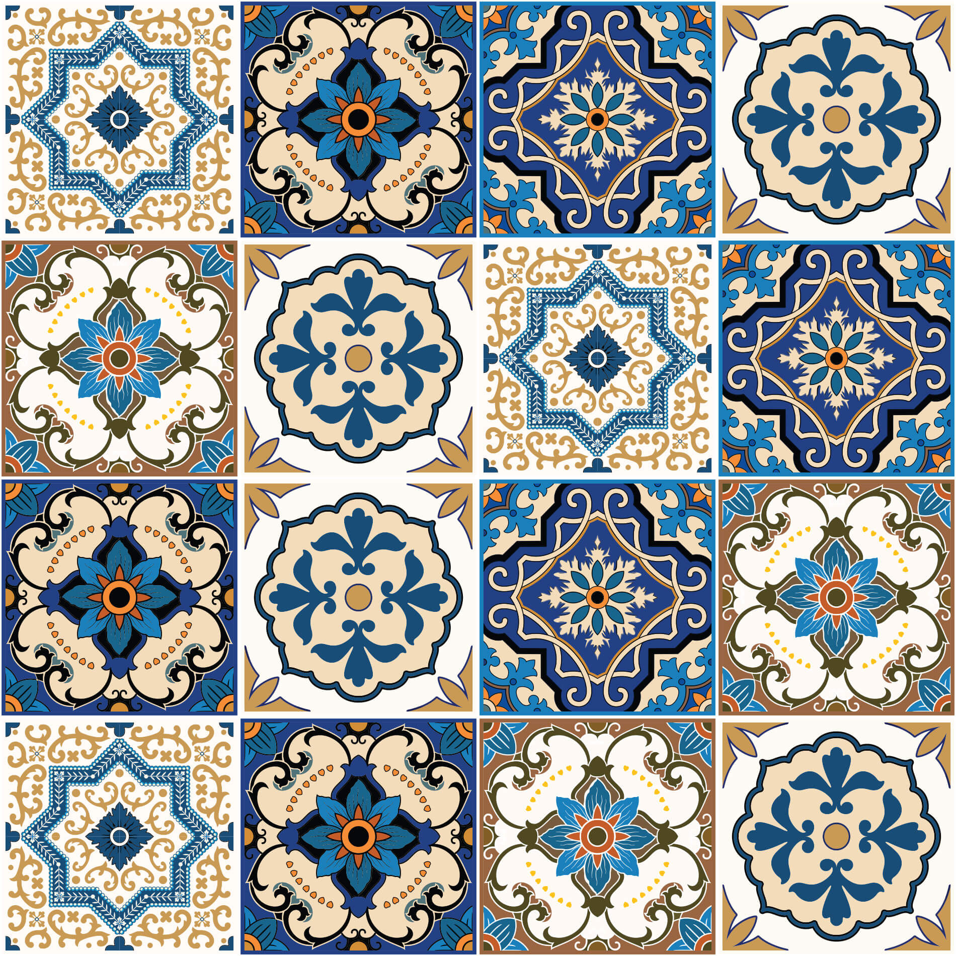 Detalhe do padrão geométrico do papel de parede Ladrilho Português Azulejo Braga mostrando textura e cores.