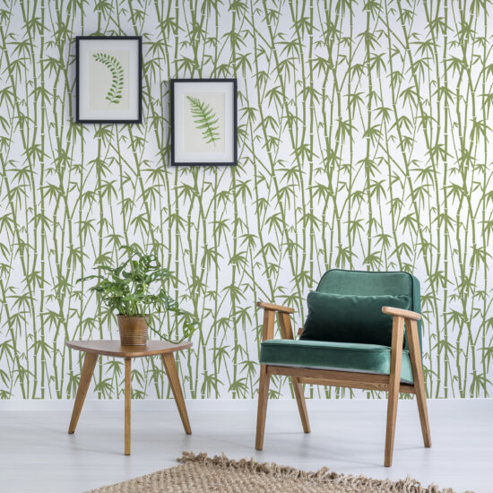 Papel de Parede Folhagem Tronco de Bambu 57x270cm Papel de Parede Folhagem Tronco de Bambu 57x270cm