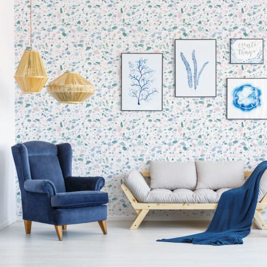 Papel de Parede Azul Claro Quarto e Sala Terrazzo 57x270cm