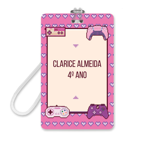 Etiqueta Escolar Personalizada Video Games Rosa Tag Mochila