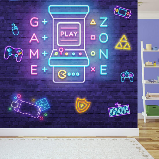 Papel de Parede Gamer Neon Painel 3D Video Game 4 rolos 6m²
