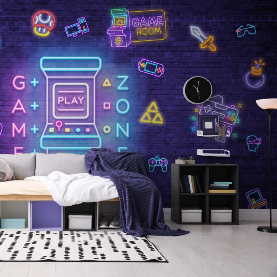 Papel de Parede Gamer Neon Painel 3D Video Game cobre 12m²
