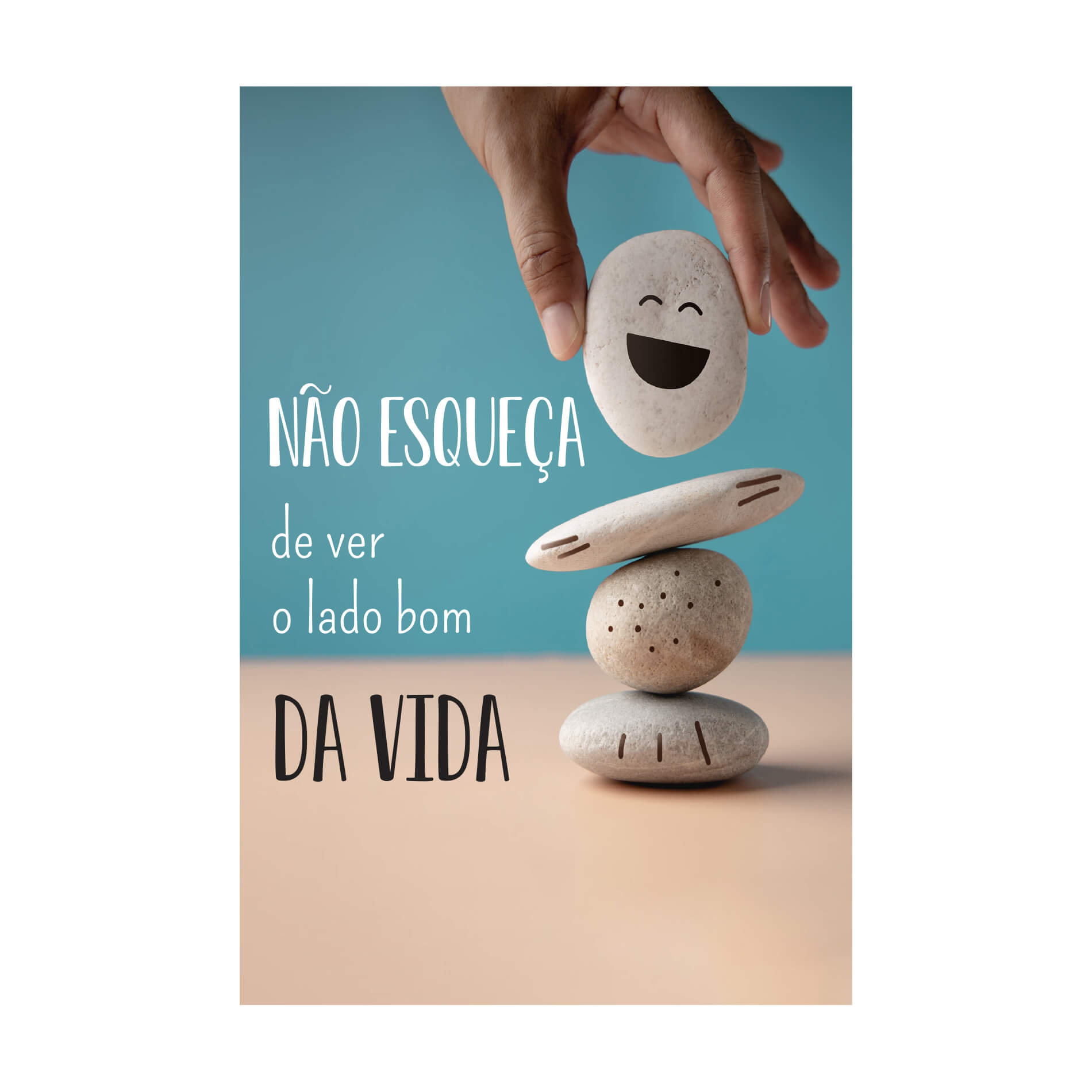 Placa decorativa retangular com frase motivacional, dimensões 40x60cm, fixação com fita dupla face