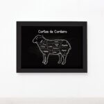 Quadro Churrasco Cortes Brasileiros Cordeiro Moldura Preta 22x32cm