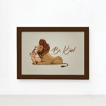 Quadro Decorativo Leão Frase Be Kind Mold Marrom 33x43cm