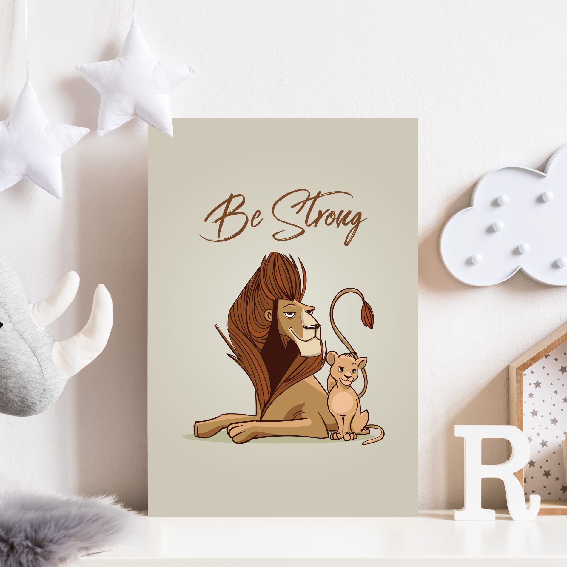 Placa Decorativa Leão Frase Infantil Be Strong 20x30cm