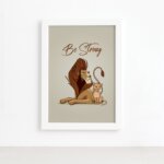 Quadro Decorativo Leão Frase Be Strong Mold Branca 33x43cm