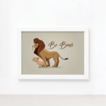 Quadro Decorativo Leão Frase Be Brave Mold Branca 33x43cm