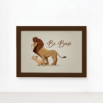 Quadro Decorativo Leão Frase Be Brave Mold Marrom 22x32cm