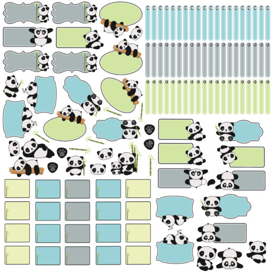 Etiquetas Escolares Panda Azul Personalizadas Kit Jumbo