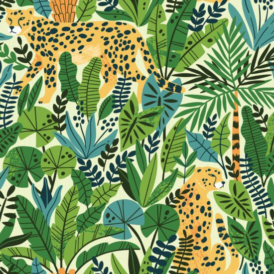 Papel de Parede Folhagem Tropical e Onça rolo 57x270cm