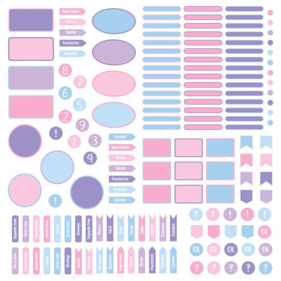 Etiquetas Escolares Rosa e Lilás Personalizadas 161un