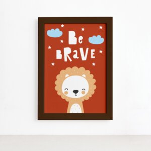 Quadro Decorativo Leão Quarto Infantil Mold Marrom 33x43cm