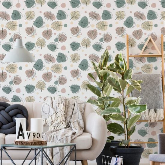 Papel de Parede Folhas Abstratas rolo 57x270cm Papel de Parede Folhas Abstratas rolo 57x270cm