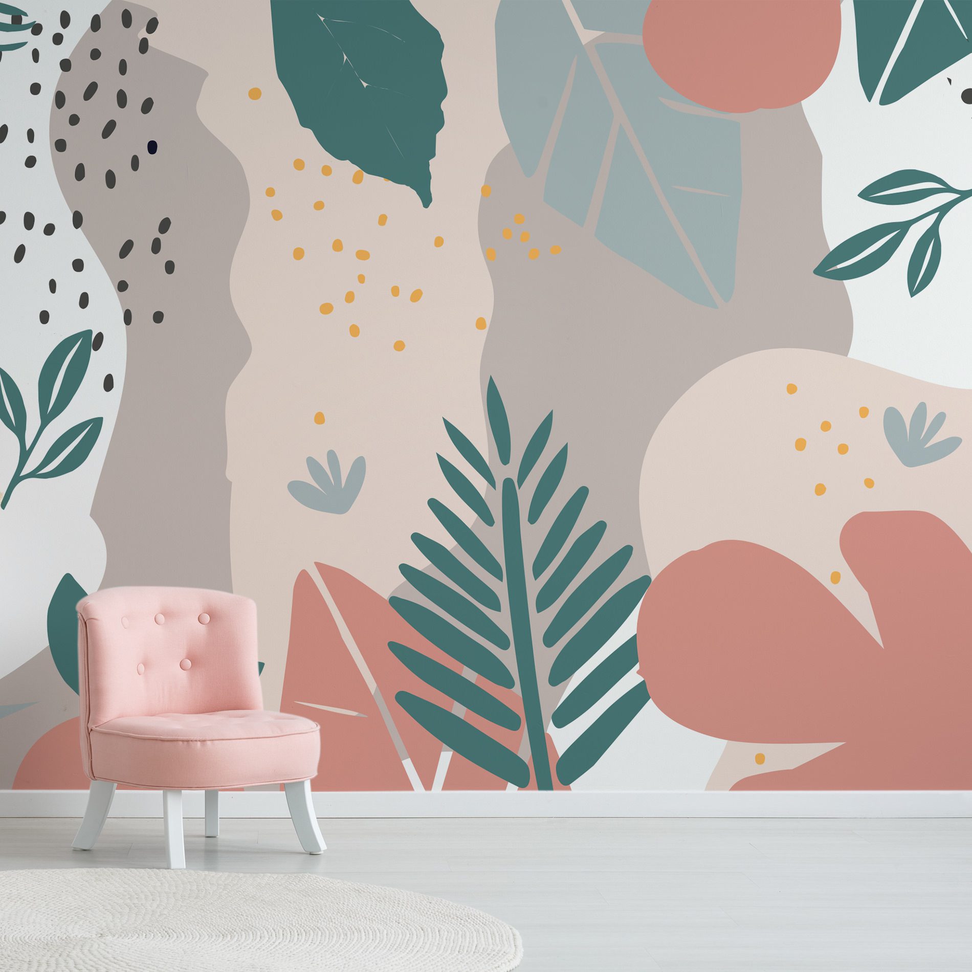 Scandi,Style,Girl's,Bedroom,With,A,Plant,Standing,On,A
