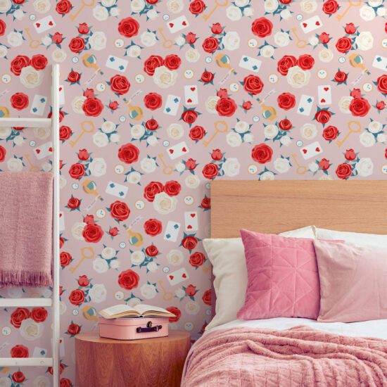 Papel de Parede Floral Rosas e Cartas rolo 57x270cm Papel de Parede Floral Rosas e Cartas rolo 57x270cm