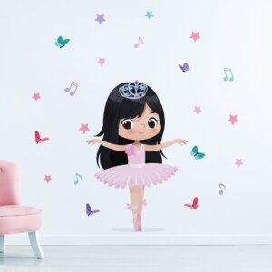 Adesivo de parede bailarina menina cabelo longo preto