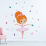 Adesivo de Parede Bailarina Ruiva Cabelo Encaracolado