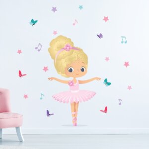 Adesivo de parede menina bailarina loira cabelo cacheado