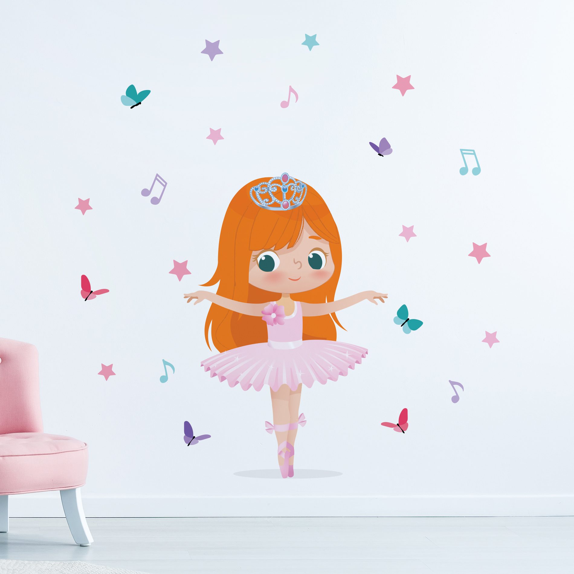 Adesivo de parede menina bailarina ruiva cabelo longo