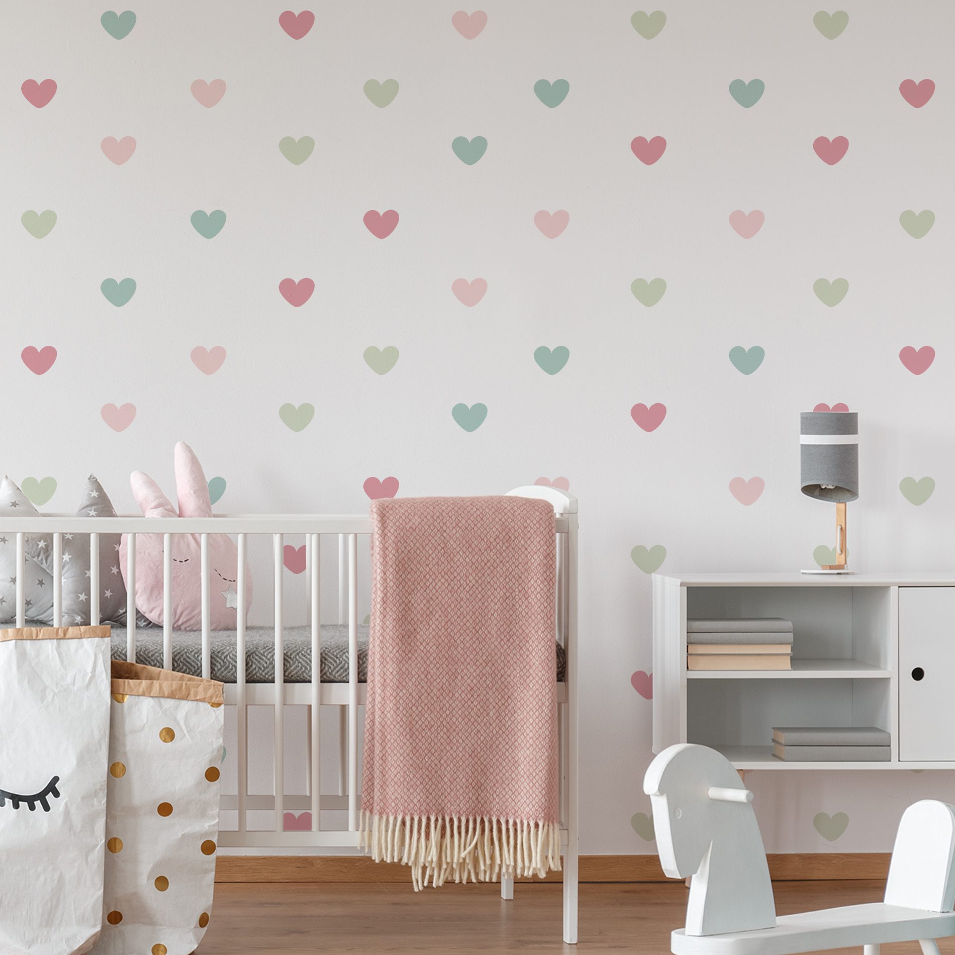 Adesivo de Parede Corações Rosa e Verde 55un Cobrem 5m2