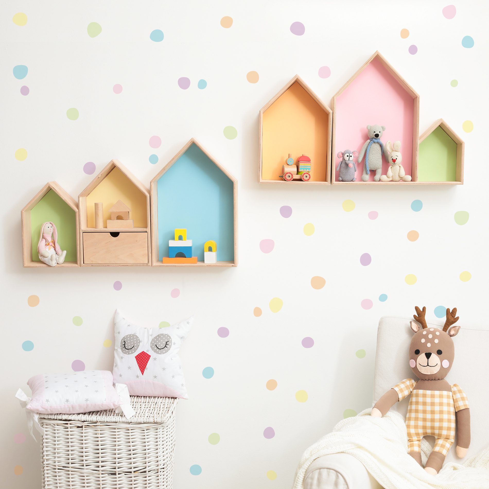 Adesivo de parede infantil bolinhas aquarela